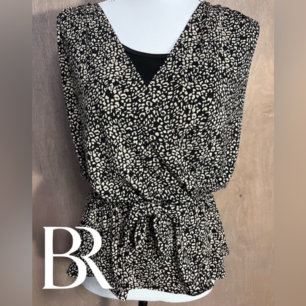 Banana Republic Smooth Jersey Black & Tan Peplum Top W/Attached Tank